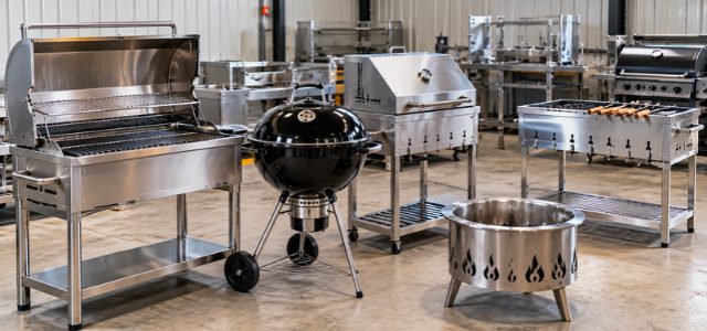 Stainless steel charcoal barbecue grills, portable cooking grills and outdoor grilling equipment